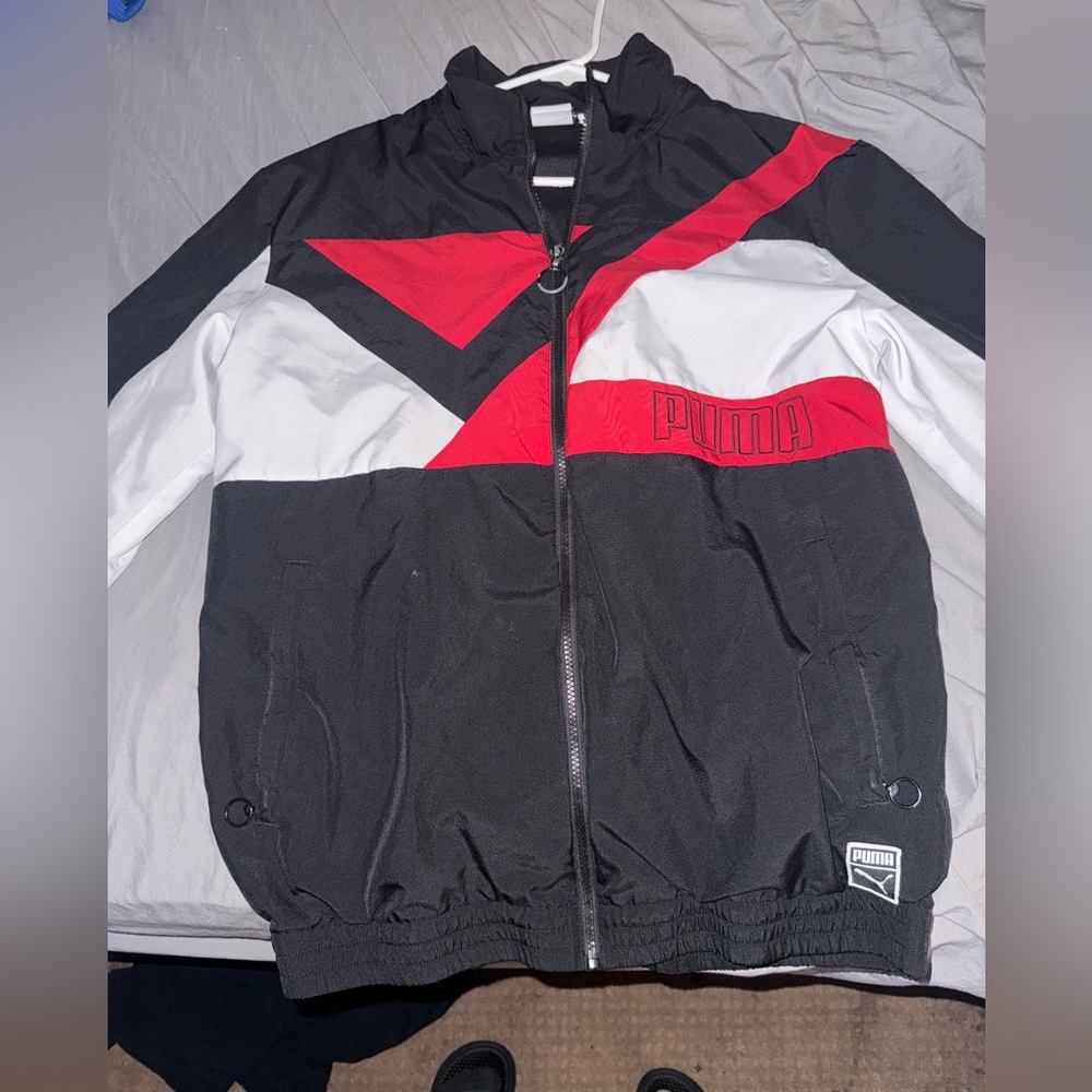 PUMA Men's Black, Red, and White Windbreaker
